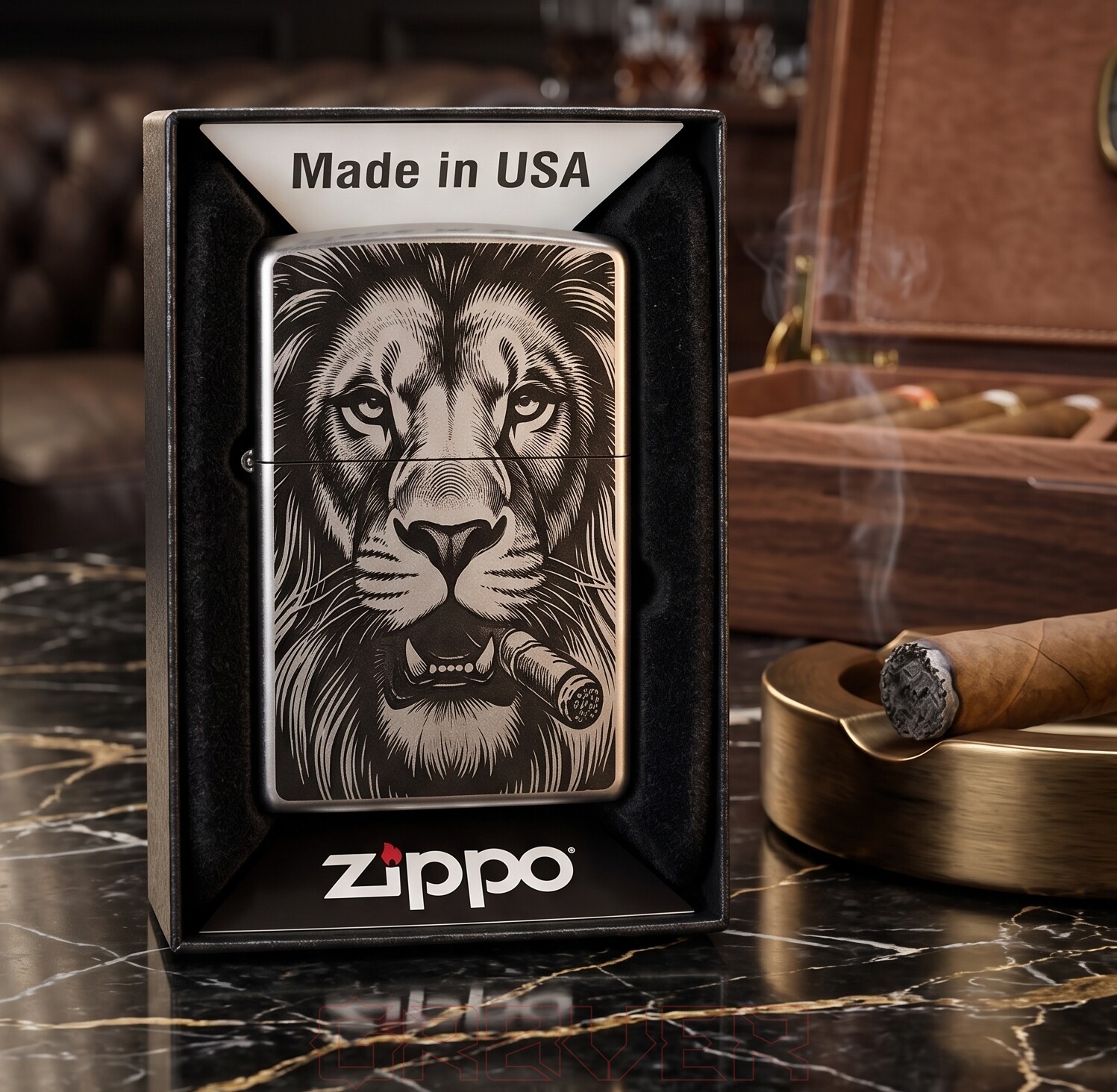 Бензинова запальничка Zippo Лев із сигарою Бензинова запальничка Zippo Лев із сигарою
