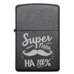 Чорна бензинова запальничка з гравіюванням Super Папа на 100%