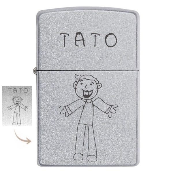 Оригінальна запальничка zippo з гравіюванням дитячого малюнка — душевний подарунок для тата