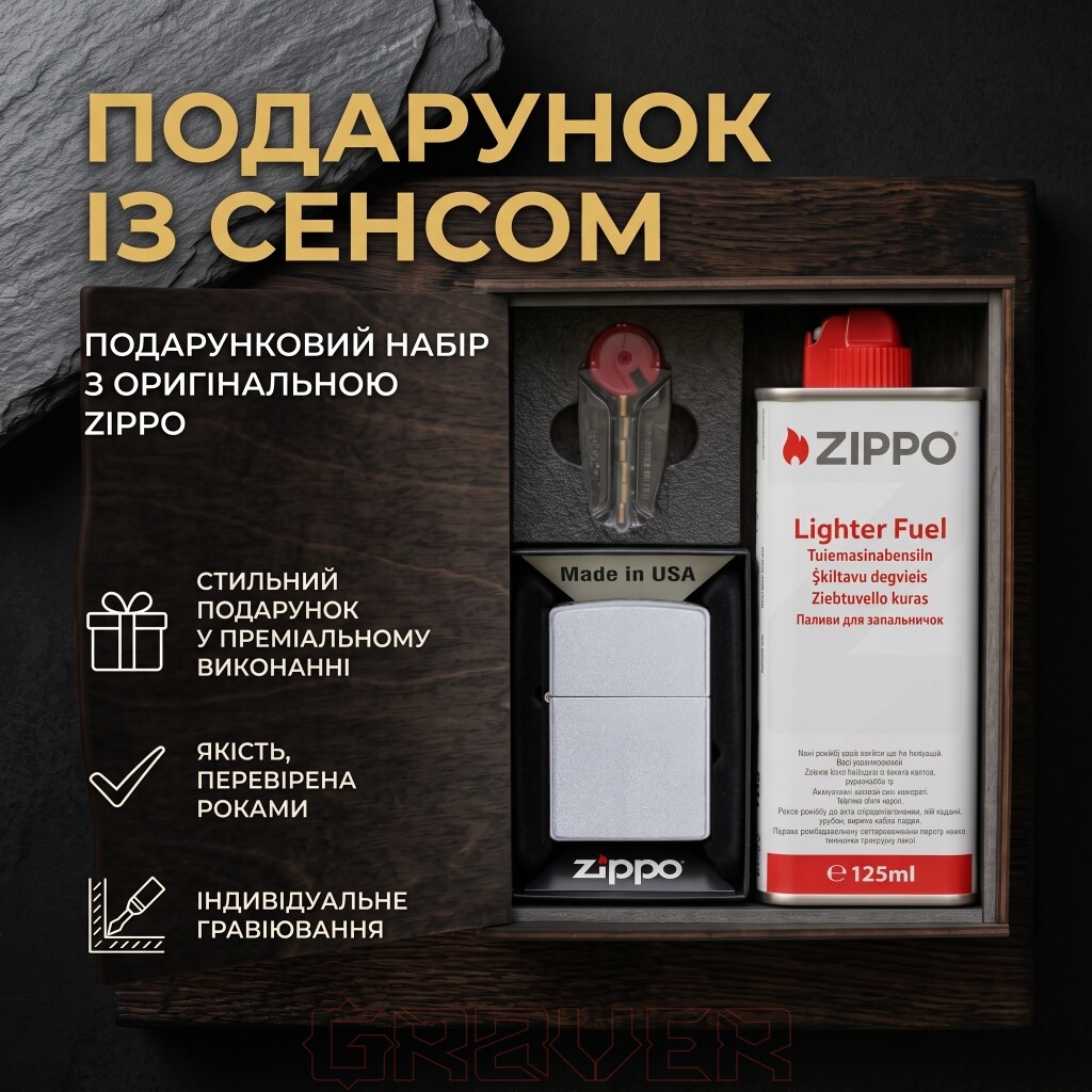 Оригінальний подарунковий набір Zippo, запальничка 205 Оригінальний подарунковий набір Zippo, запальничка