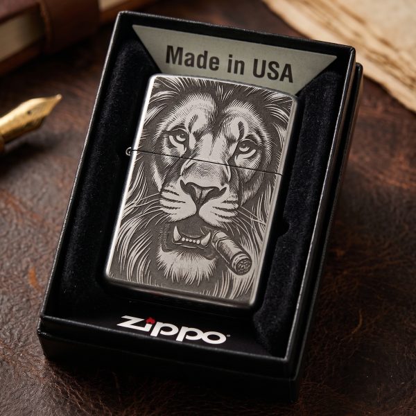 Подарунковий набір Zippo з гравіюванням Лев із сигарою