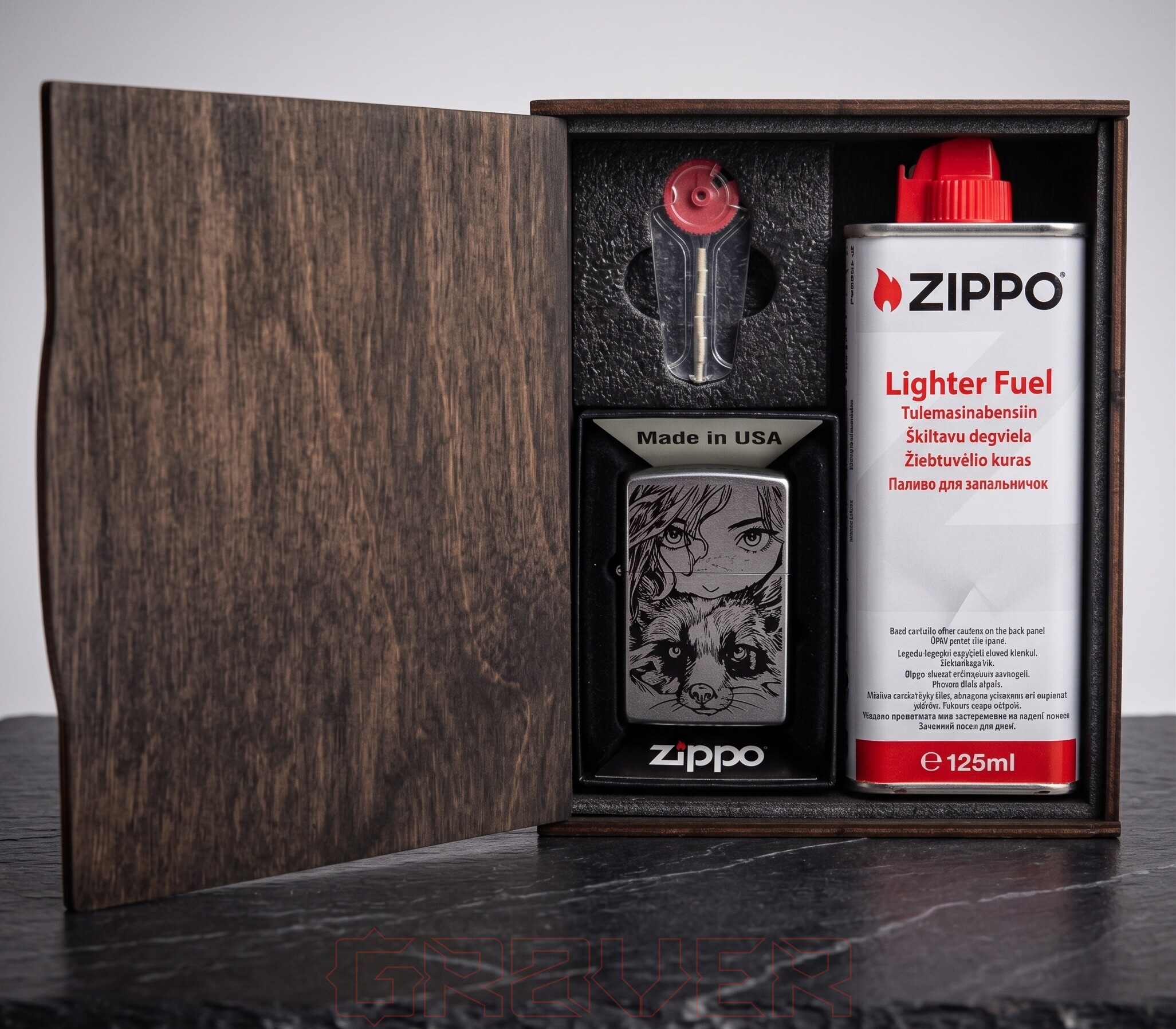 Подарунковий набір Zippo з індивідуальним гравіюванням за вашим ескізом на замовлення Подарунковий набір Zippo з індивідуальним гравіюванням за вашим ескізом на замовлення